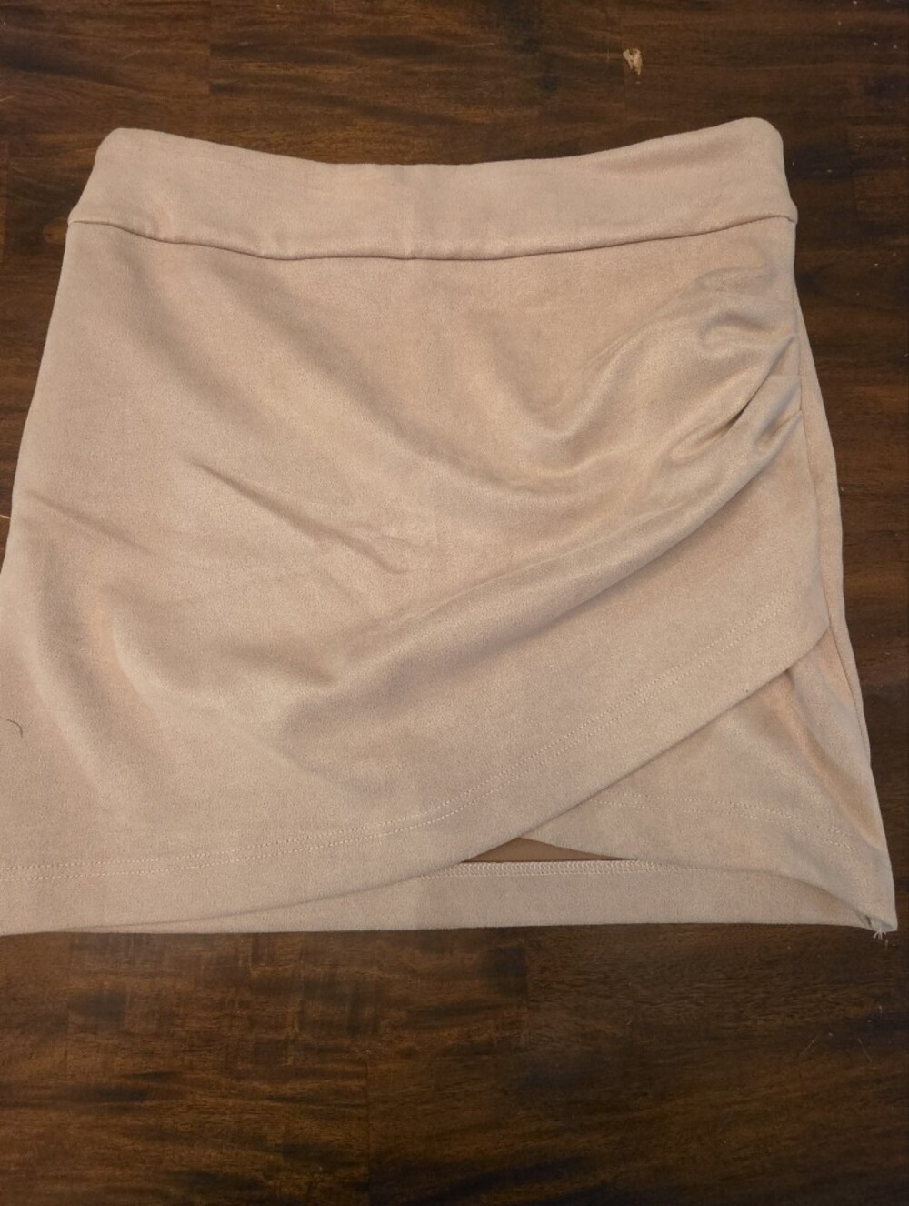 SHEIN Beige Faux Suede Ruched Wrap Mini Skirt - Size L